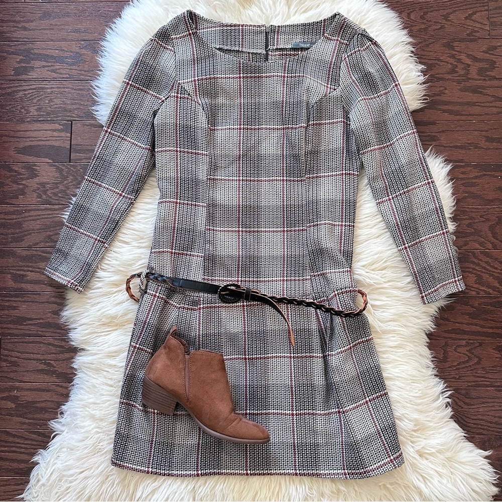 Peppermint Plaid 3/4 Sleeve Academia Style Mini Dress Size Medium